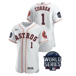 Men Houston Astros 1 Carlos Correa 2021 White World Series Flex Base Stitched Baseball Jersey