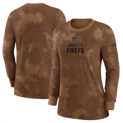 Women Kansas City Chiefs Brown 2023 Salute To Service Long Sleeve T Shirt Run Small