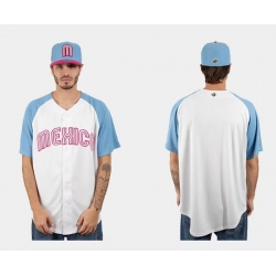 Men Mexico Baseball Blank 2023 White Blue World Baseball Classic Stitched Jersey