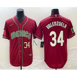 Men's Mexico Baseball #34 Fernando Valenzuela Number 2023 Red Blue World Baseball Classic Stitched Jerseys