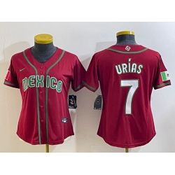 Women's Mexico Baseball #7 Julio Urias Number 2023 Red World Baseball Classic Stitched Jersey12