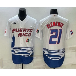 Men's Puerto Rico Baseball #21 Roberto Clemente 2023 White World Baseball Classic Stitched Jersey