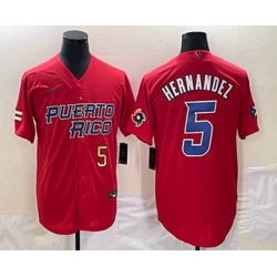 Mens Puerto Rico Baseball #5 Enrique Hernandez Number 2023 Red World Classic Stitched Jersey