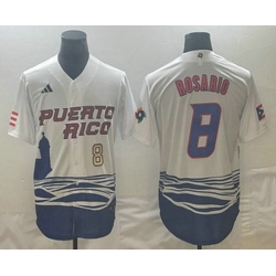 Mens Puerto Rico Baseball #8 Eddie Rosario Number 2023 White World Classic Stitched Jersey