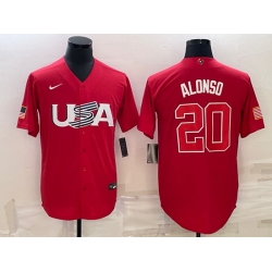 Men USA Baseball 20 Pete Alonso 2023 Red World Baseball Classic Stitched Jersey