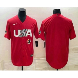 Men USA Baseball Blank 2023 Red World Classic Stitched Jersey 2