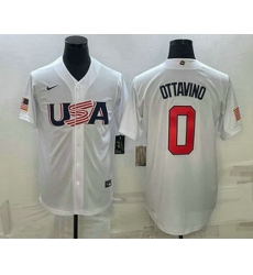 Men's USA Baseball #0 Adam Ottavino 2023 White World Baseball Classic Stitched Jerseys