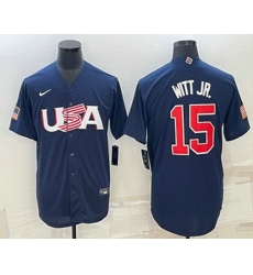 Men's USA Baseball #15 Bobby Witt Jr 2023 Navy World Baseball Classic Stitched Jerseys