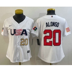 Women's USA Baseball #20 Pete Alonso Number 2023 White World Classic Stitched Jerseys