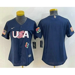 Women's USA Baseball Blank 2023 Navy World Classic Stitched Jerseys