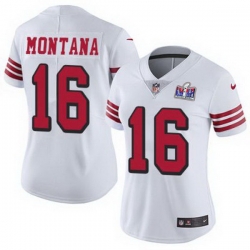 Women NFL San Francisco 49ers 16 Joe Montana White Throwback Vapor Untouchable Limited Stitched 2024 Super Bowl LVIII Jersey