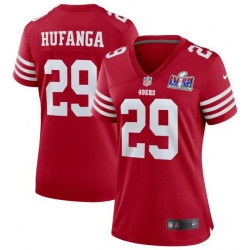 Women San Francisco 49ers 29 Talanoa Hufanga Red 2023 F U S E  With John Madden Patch Vapor Limited Stitched Football 2024 Super Bowl LVIII Jersey