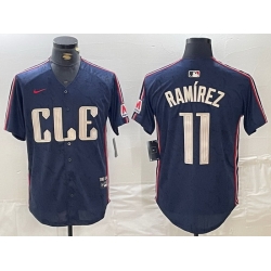 Men Cleveland Guardians 11 Jose Ramirez Navy 2024 City Connect Limited Stitched Baseball Jersey 2