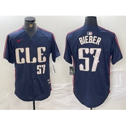 Men Cleveland Guardians 57 Shane Bieber Navy 2024 City Connect Limited Stitched Baseball Jersey 4