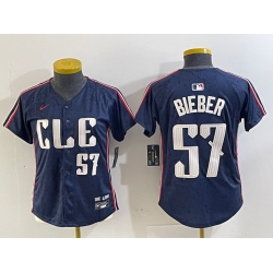 Women Cleveland Guardians 57 Shane Bieber Navy 2024 City Connect Limited Stitched Baseball Jersey 4