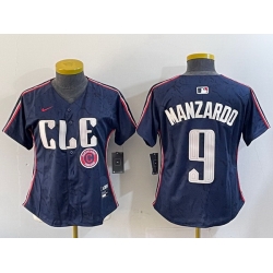 Women Cleveland Guardians 9 Kyle Manzardo Navy 2024 City Connect Stitched Baseball Jersey 5