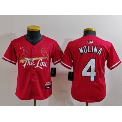 Youth St  Louis Cardinals 4 Yadier Molina Red 2024 City Connect Limited Stitched Baseball Jersey