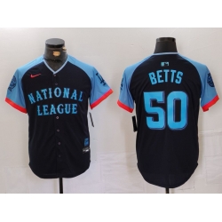 Men National League 50 Mookie Betts Navy 2024 All Star Limited Stitched Baseball Jersey 1