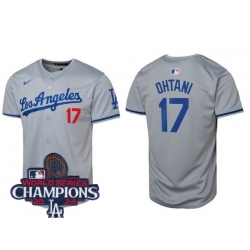 Men Nike Los Angeles Dodgers Shohei Ohtani #17 Gray Flex Base 2024 World Series Champions Stitched MLB Jersey II