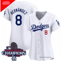 Women Nike Los Angeles Dodgers Enrique Hernandez #8 White Flex Base 2024 World Series Champions Stitched MLB Jersey