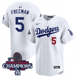 Youth Nike Los Angeles Dodgers Freddie Freeman #5 White Flex Base 2024 World Series Champions Stitched MLB Jersey