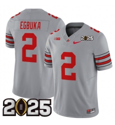 Men's Ohio State Buckeyes #2 Emeka Egbuka Grey 2025 CFP Final Patch F.U.S.E. Vapor Limited Stitched Football Jersey