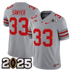 Men's Ohio State Buckeyes #33 Jack Sawyer Grey 2025 CFP Final Patch F.U.S.E. Vapor Limited Stitched Football Jersey