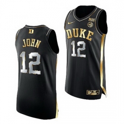 Duke Blue Devils Theo John Black Golden Edition 2021 22Authentic Basketball Jersey