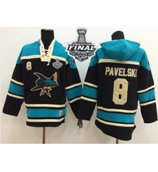 Men San Jose Sharks 8 Joe Pavelski Black Sawyer Hooded Sweatshirt 2016 Stanley Cup Final Patch Stitched NHL Jersey