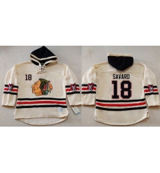 Men Chicago Blackhawks 18 Denis Savard Cream Heavyweight Pullover Hoodie Stitched NHL Jersey