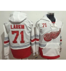 Men Detroit Red Wings 71 Dylan Larkin White All Stitched Hooded Sweatshirt