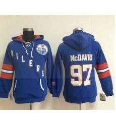 Women Edmonton Oilers 97 Connor McDavid Light Blue Old Time Heidi NHL Hoodie