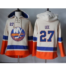 Islanders #27 Anders Lee Cream Sawyer Hooded Sweatshirt Stitched NHL Jersey