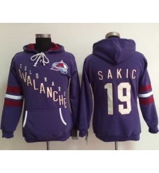 Colorado Avalanche 19 Joe Sakic Purple Women Old Time Heidi NHL Hoodie