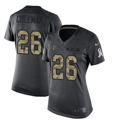 Nike Falcons #26 Tevin Coleman Black Womens Stitched NFL Limited 2016 Salute to Service Jersey