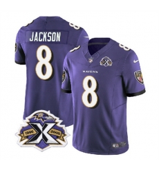 Men Baltimore Ravens 8 Lamar Jackson Purple 2023 F U S E With Patch Throwback Vapor Limited Jersey