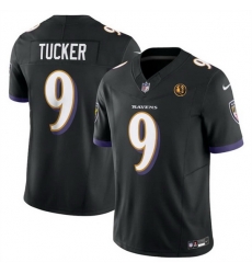 Men Baltimore Ravens 9 Justin Tucker Black 2023 F U S E  With John Madden Patch Vapor Limited Stitched Football Jersey