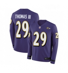 Mens Baltimore Ravens 29 Earl Thomas III Limited Purple Therma Long Sleeve Football Jersey