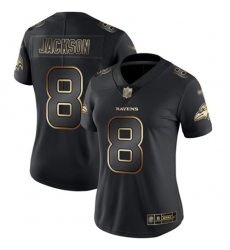 Women Ravens 8 Lamar Jackson Black Gold Stitched Football Vapor Untouchable Limited Jersey