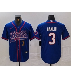 Men Buffalo Bills 3 Damar Hamlin Blue With Patch Cool Base Stitched Baseball Jersey 2