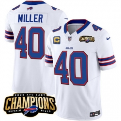 Men Buffalo Bills 40 Von Miller White 2023 F U S E  AFC East Champions With 4 Star C Ptach Stitched Football Jersey