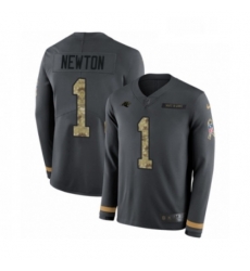 Youth Nike Carolina Panthers 1 Cam Newton Limited Black Salute to Service Therma Long Sleeve NFL Jersey