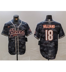 Men Chicago Bears 18 Caleb Williams Grey Camo With Patch Cool Base Stitched Baseball Jersey