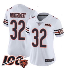 Women Chicago Bears 32 David Montgomery White Vapor Untouchable Limited Player 100th Season Football Jersey