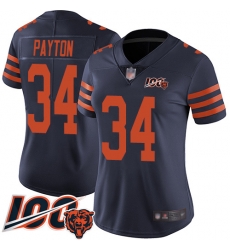 Women Chicago Bears 34 Walter Payton Limited Navy Blue Rush Vapor Untouchable 100th Season Football Jersey