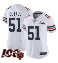 Women Chicago Bears 51 Dick Butkus White 100th Season Limited Football Jersey