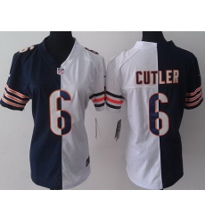 Women Nike Chicago Bears 6 Jay Cutler Blue White Split NFL Jerseys