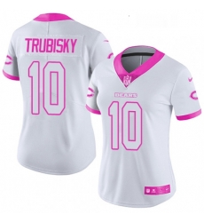 Womens Nike Chicago Bears 10 Mitchell Trubisky Limited WhitePink Rush Fashion NFL Jersey