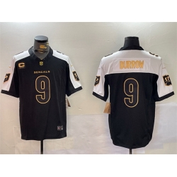 Men Cincinnati Bengals 9 Joe Burrow Black Gold 2024 F U S E With 4 Star C Patch Limited Stitched Football Jersey