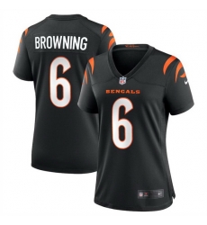 Women Cincinnati Bengals 6 Jake Browning Black Stitched Football Jersey 28Run Small 29